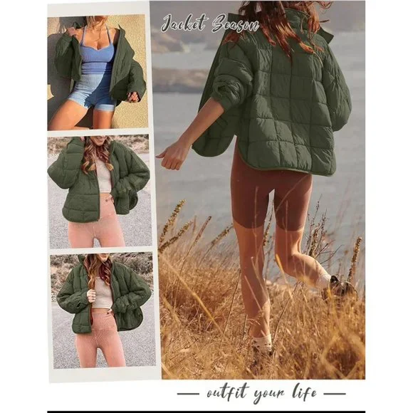 Huaqiao Womens Quilted Puffer Jackets Lightweight Zipper Short Padded Coat - Picture 2 of 9